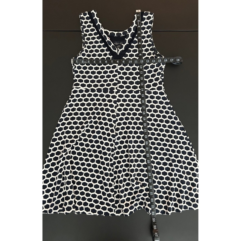 Pixley Navy Blue White Honeycomb Geometric V-Neck Fit Flare Dress Large 1407 - Picture 3 of 8